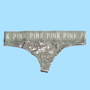 VS PINK Crushed Velvet Sage Mint Green Logo Thong
